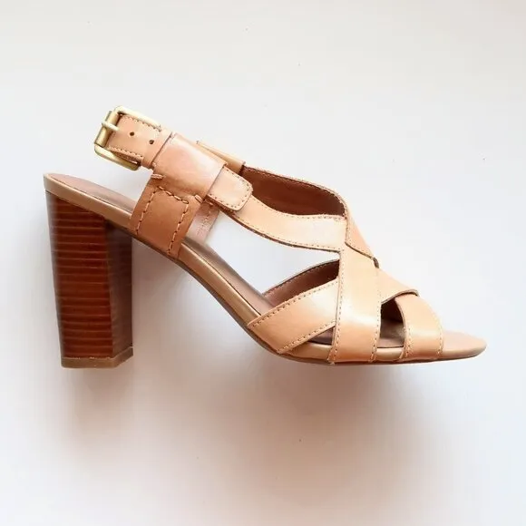 Franco Sarto Ethan Neutral Tan Leather Heels, Strappy Sandals, Summer Shoes 8.5