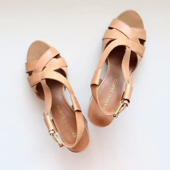 Franco Sarto Ethan Neutral Tan Leather Heels, Strappy Sandals, Summer Shoes 8.5