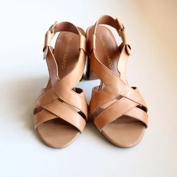 Franco Sarto Ethan Neutral Tan Leather Heels, Strappy Sandals, Summer Shoes 8.5