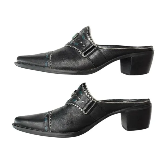 Franco Sarto Leather Western Mules With Pointed Toe Shoe Sz 7 Equestrian Rodeo