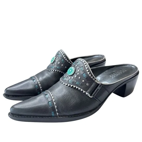 Franco Sarto Leather Western Mules With Pointed Toe Shoe Sz 7 Equestrian Rodeo