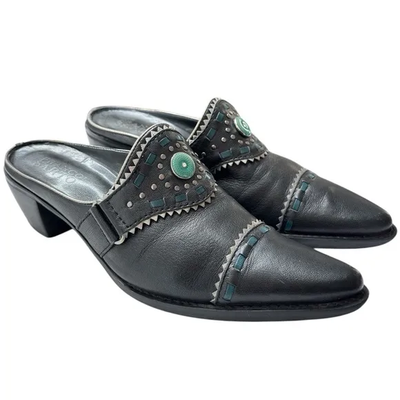 Franco Sarto Leather Western Mules With Pointed Toe Shoe Sz 7 Equestrian Rodeo