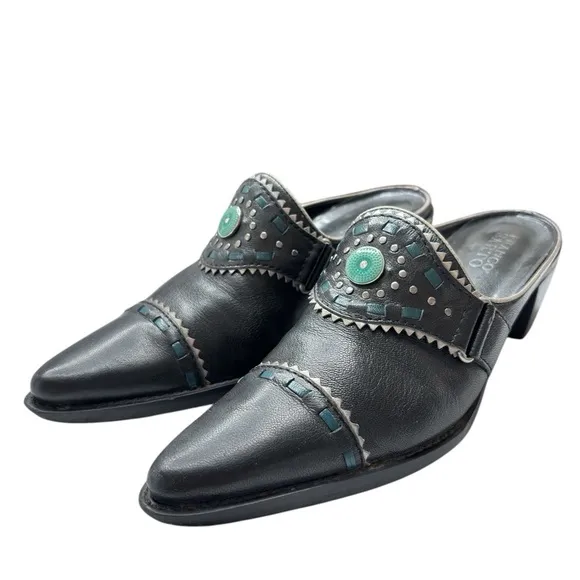 Franco Sarto Leather Western Mules With Pointed Toe Shoe Sz 7 Equestrian Rodeo