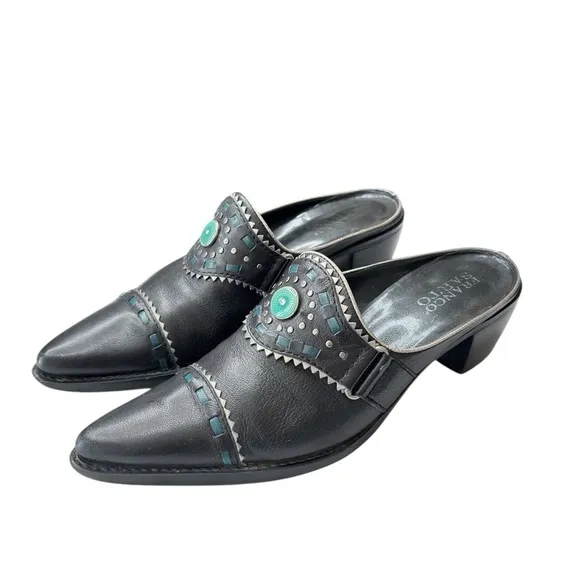 Franco Sarto Leather Western Mules With Pointed Toe Shoe Sz 7 Equestrian Rodeo