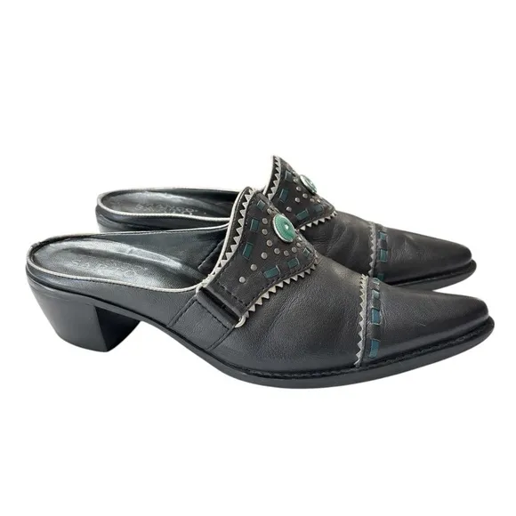 Franco Sarto Leather Western Mules With Pointed Toe Shoe Sz 7 Equestrian Rodeo