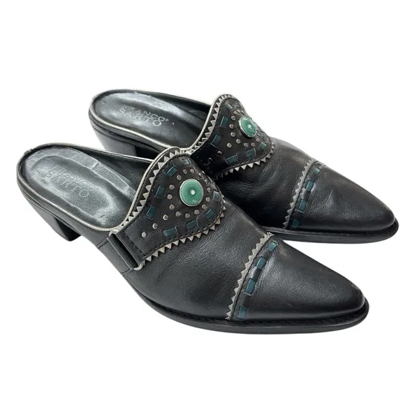 Franco Sarto Leather Western Mules With Pointed Toe Shoe Sz 7 Equestrian Rodeo