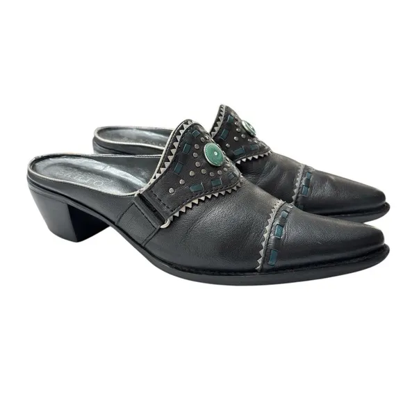 Franco Sarto Leather Western Mules With Pointed Toe Shoe Sz 7 Equestrian Rodeo