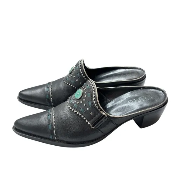 Franco Sarto Leather Western Mules With Pointed Toe Shoe Sz 7 Equestrian Rodeo