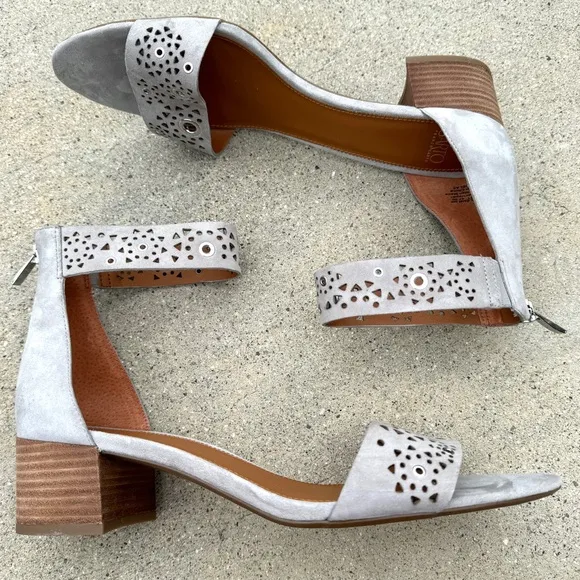 FRANCO SARTO sandals GRAY silver leather heeled ankle strap womens 13 grommets