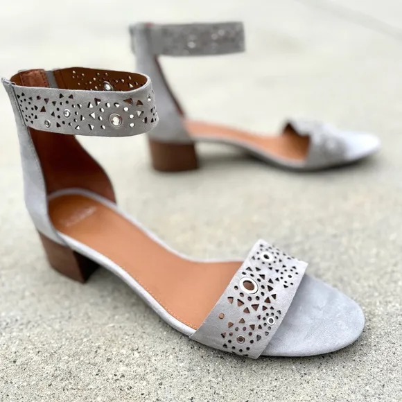 FRANCO SARTO sandals GRAY silver leather heeled ankle strap womens 13 grommets