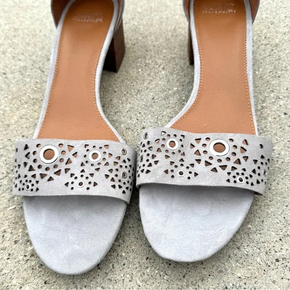 FRANCO SARTO sandals GRAY silver leather heeled ankle strap womens 13 grommets