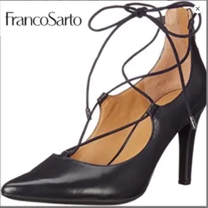 Franco Sarto sz 9.5 Arya black leather lace up pointy toe heels