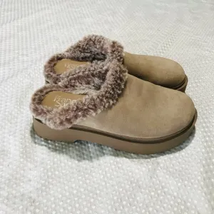 Franco Sarto Waleria Clogs Suede Faux Fur Slip On Mules Size 6.5