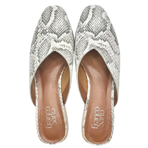 Franco Sarto | Women | Van 2 Gray V-Cut Snake Print Leather Mules | 8.5 M