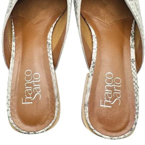 Franco Sarto | Women | Van 2 Gray V-Cut Snake Print Leather Mules | 8.5 M