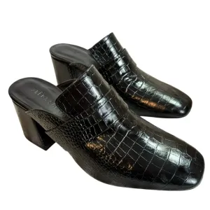 Freda Salvador leather croc embossed heeled mule clogs NWOB 7
