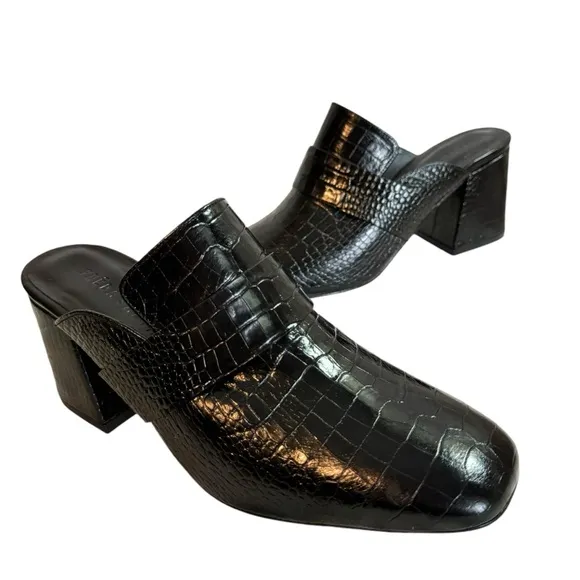 Freda Salvador leather croc embossed heeled mule clogs NWOB 7