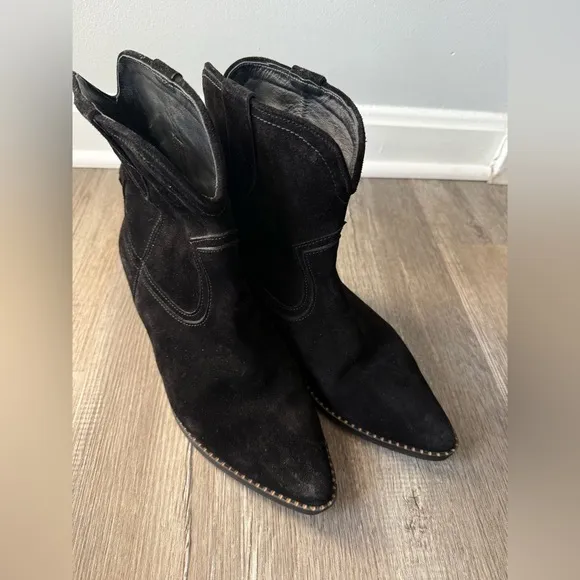 Freda Salvador Suede Boots Pointed Toe Dressy Ankle Booties Heels Black Size 10