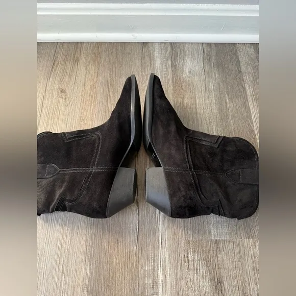 Freda Salvador Suede Boots Pointed Toe Dressy Ankle Booties Heels Black Size 10