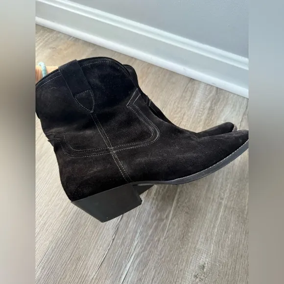 Freda Salvador Suede Boots Pointed Toe Dressy Ankle Booties Heels Black Size 10