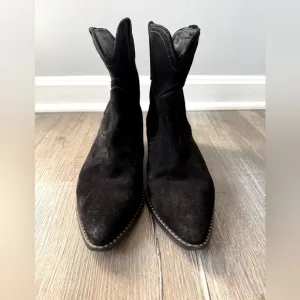 Freda Salvador Suede Boots Pointed Toe Dressy Ankle Booties Heels Black Size 10