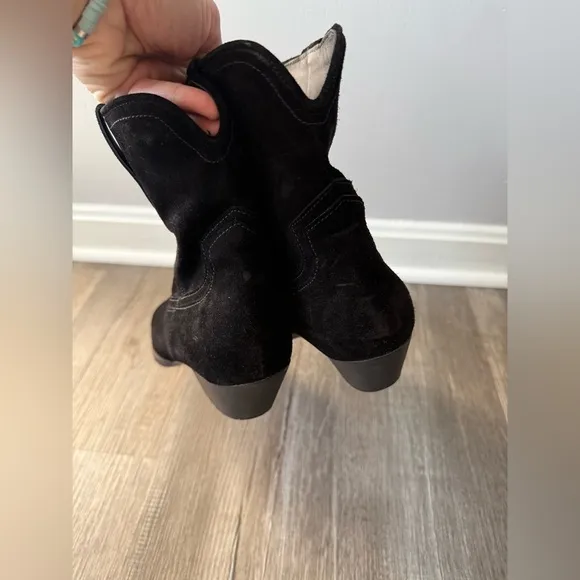 Freda Salvador Suede Boots Pointed Toe Dressy Ankle Booties Heels Black Size 10