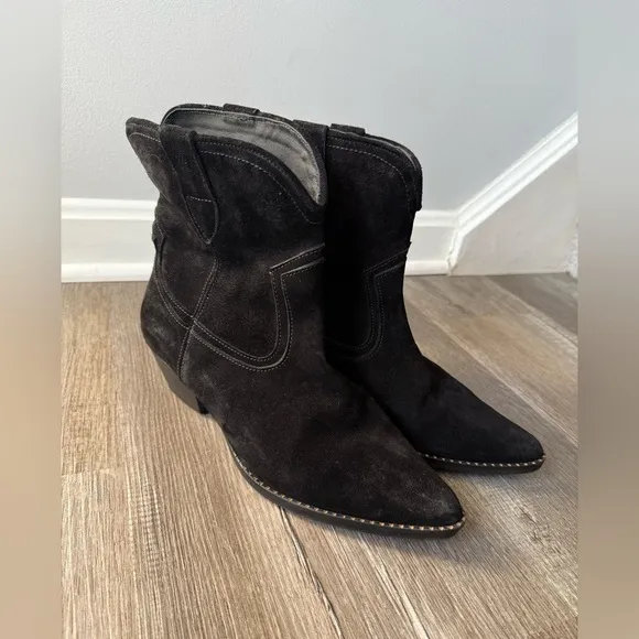 Freda Salvador Suede Boots Pointed Toe Dressy Ankle Booties Heels Black Size 10