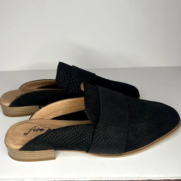 Free People At Ease Snakeskin Suede Leather Slip On Mules