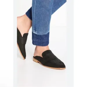 Free People At Ease Textile Loafer Black Leather Suede Mules Women’s Size 36