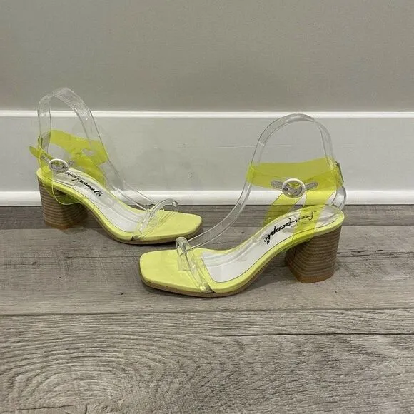 Free People Block Heel Sandal Womens 36 Yellow Natal Transparent NEW