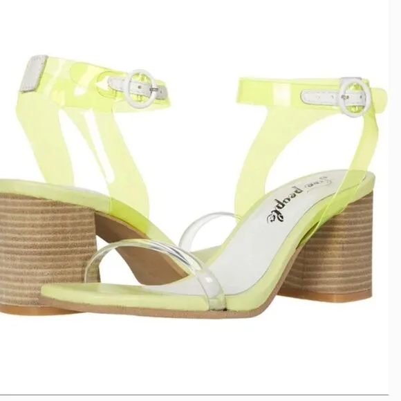 Free People Block Heel Sandal Womens 36 Yellow Natal Transparent NEW