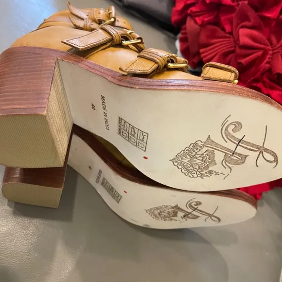 Free People Buckle Up Baby Block Heels Strappy Tan Open Boot