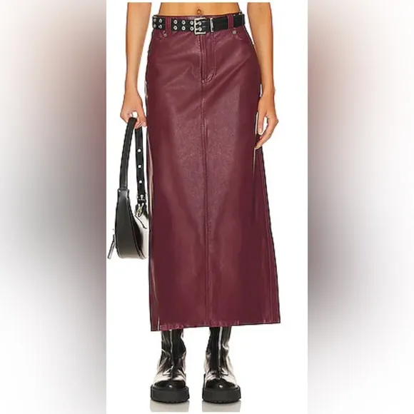 Free People City Slicker Vegan Maxi Skirt