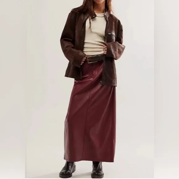 Free People City Slicker Vegan Maxi Skirt