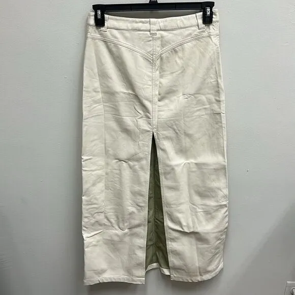 Free People City Slicker Vegan Leather Maxi Skirt Ivory Cream Sz 4