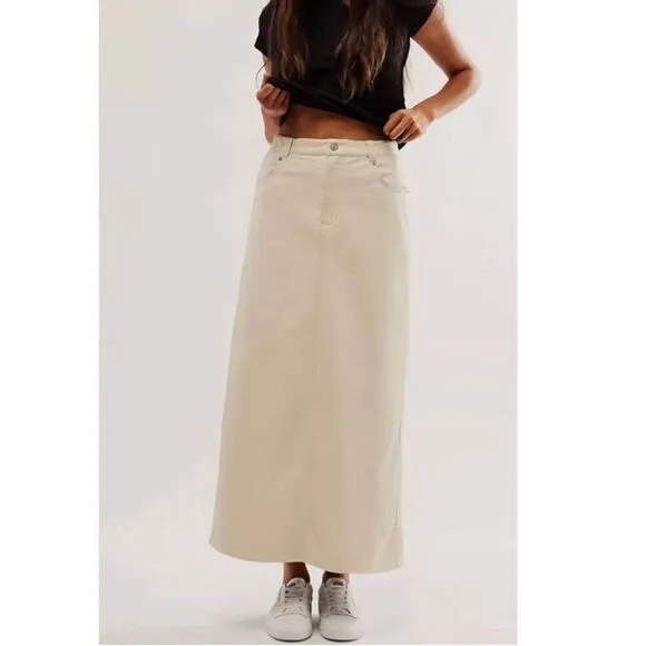 Free People City Slicker Vegan Leather Maxi Skirt Ivory Cream Sz 4