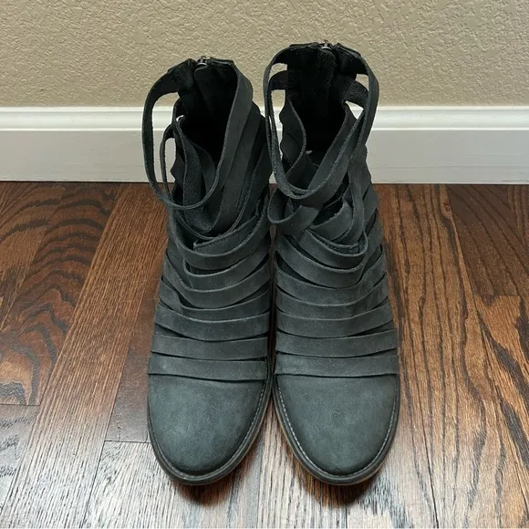 Free People Hybrid Strappy Suede Leather Boots Booties Heels Size 40 US 9-9.5,