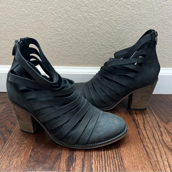 Free People Hybrid Strappy Suede Leather Boots Booties Heels Size 40 US 9-9.5,