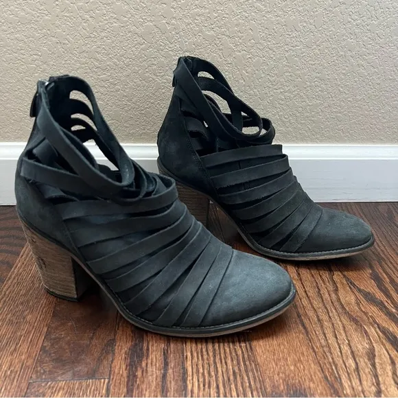 Free People Hybrid Strappy Suede Leather Boots Booties Heels Size 40 US 9-9.5,