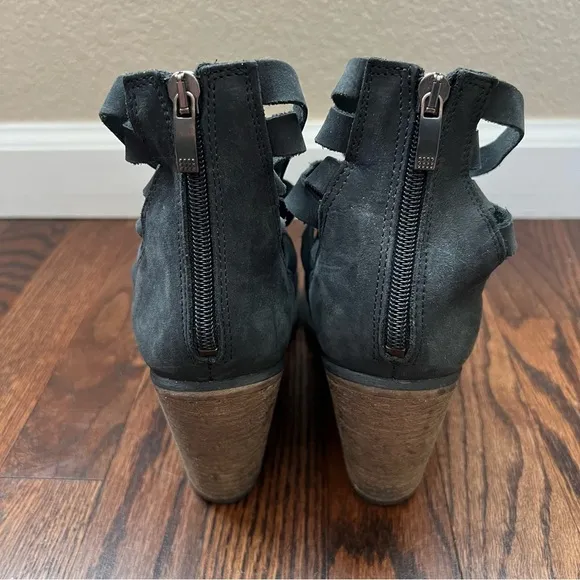 Free People Hybrid Strappy Suede Leather Boots Booties Heels Size 40 US 9-9.5,