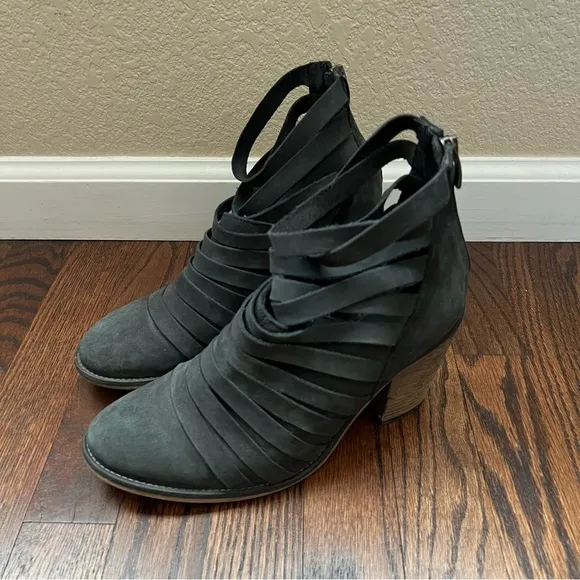 Free People Hybrid Strappy Suede Leather Boots Booties Heels Size 40 US 9-9.5,