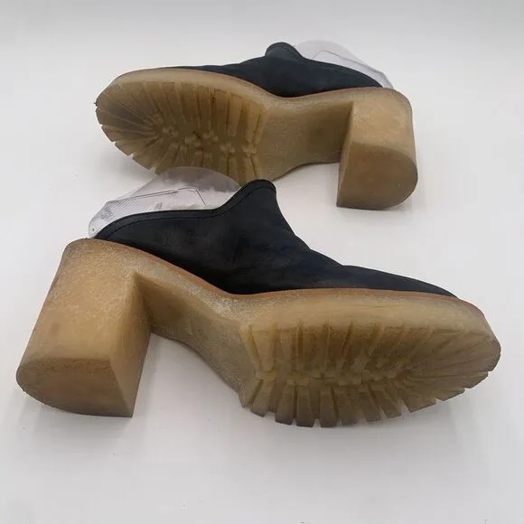 Free People James Mules Clog Women's Sz 41 Cozy Platform‎ Black Suede Block Heel