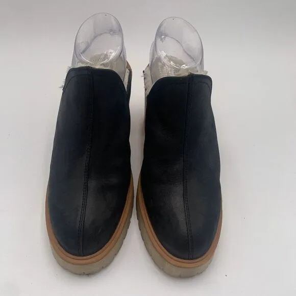 Free People James Mules Clog Women's Sz 41 Cozy Platform‎ Black Suede Block Heel