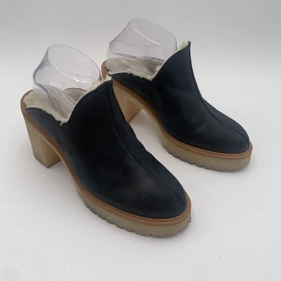 Free People James Mules Clog Women's Sz 41 Cozy Platform‎ Black Suede Block Heel