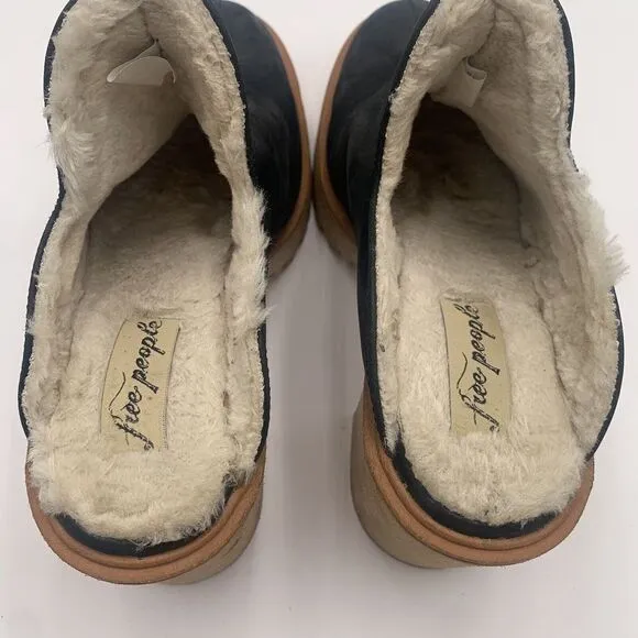 Free People James Mules Clog Women's Sz 41 Cozy Platform‎ Black Suede Block Heel