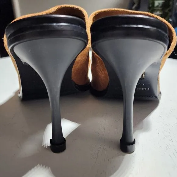 Free People Leila Heeled Mule in Cognac Brown Suede Leather Heels