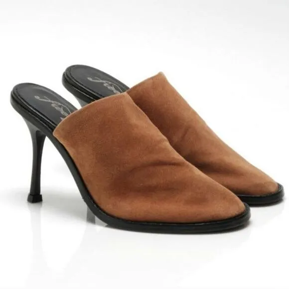 Free People Leila Heeled Mule in Cognac Brown Suede Leather Heels