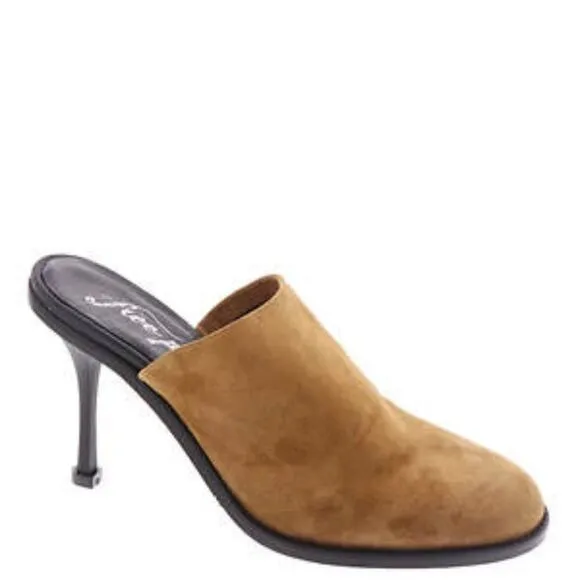 FREE PEOPLE LEILA WOMENS SIZE 37 COGNAC LEATHER SUEDE HEELED MULE NWOB