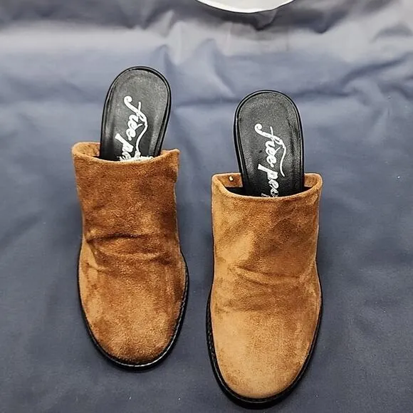 FREE PEOPLE LEILA WOMENS SIZE 37 COGNAC LEATHER SUEDE HEELED MULE NWOB