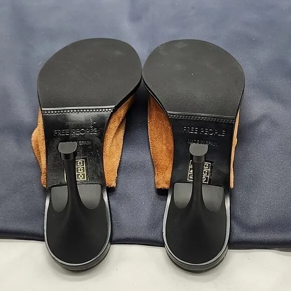 FREE PEOPLE LEILA WOMENS SIZE 37 COGNAC LEATHER SUEDE HEELED MULE NWOB